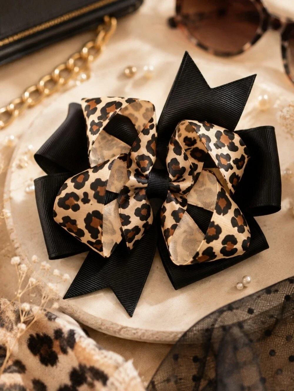 Leopard Hair Bow Boutique Layered Ribbon Clip Toddler Girls Animal Print